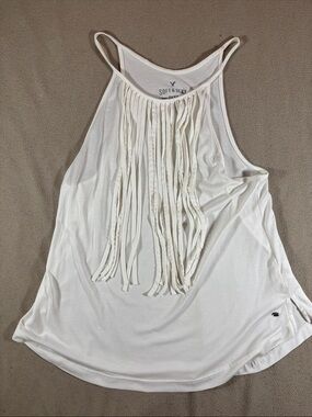 American Eagle Outfitters White Fringe Soft and Sexy Racerback Tank
